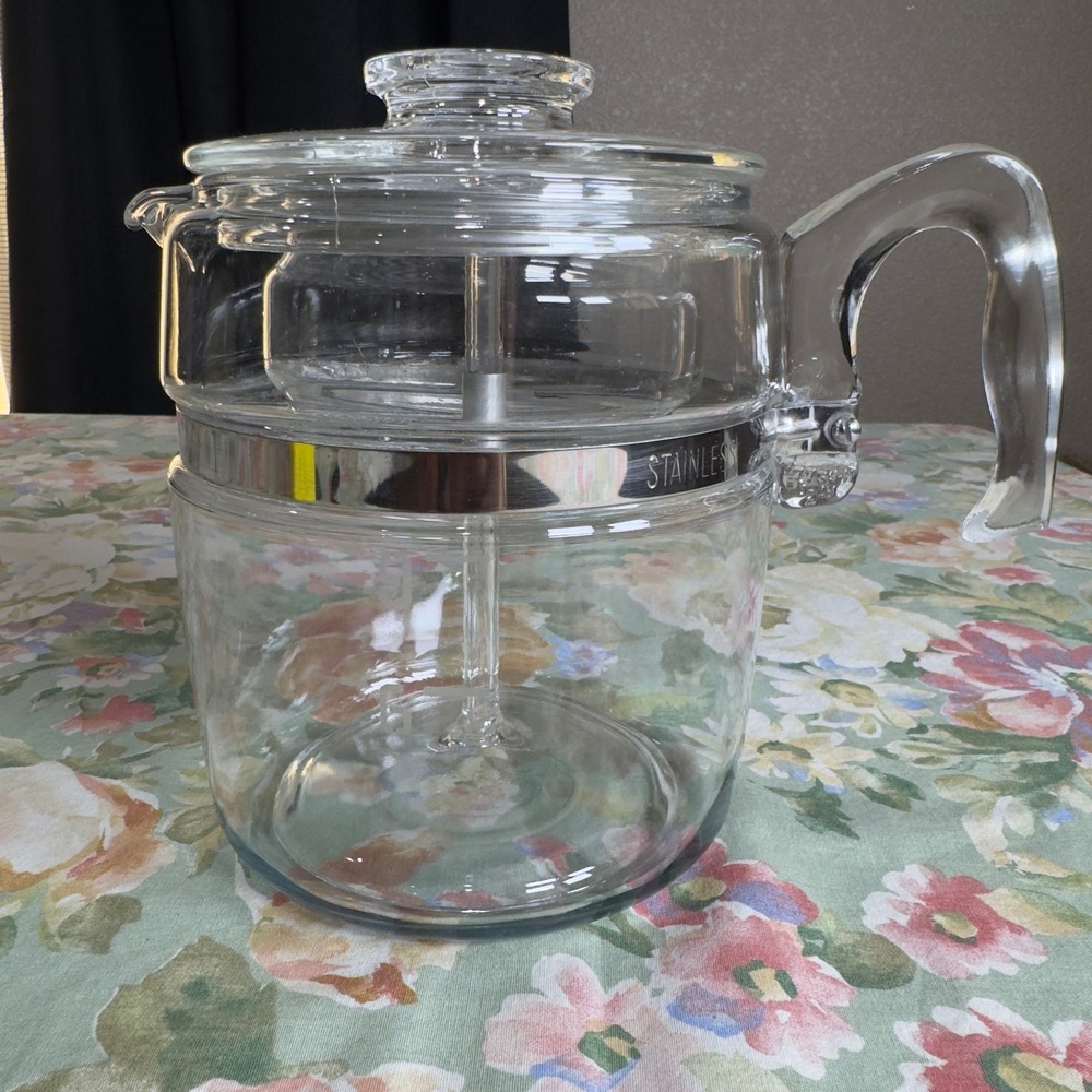 Vintage Pyrex Flameware 9 Cup Glass Coffee Percolator 7759 Stovetop Brewer